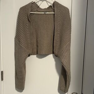 Cropped Knit Hooded Sweater Cardigan  - Gray w/Sparkles